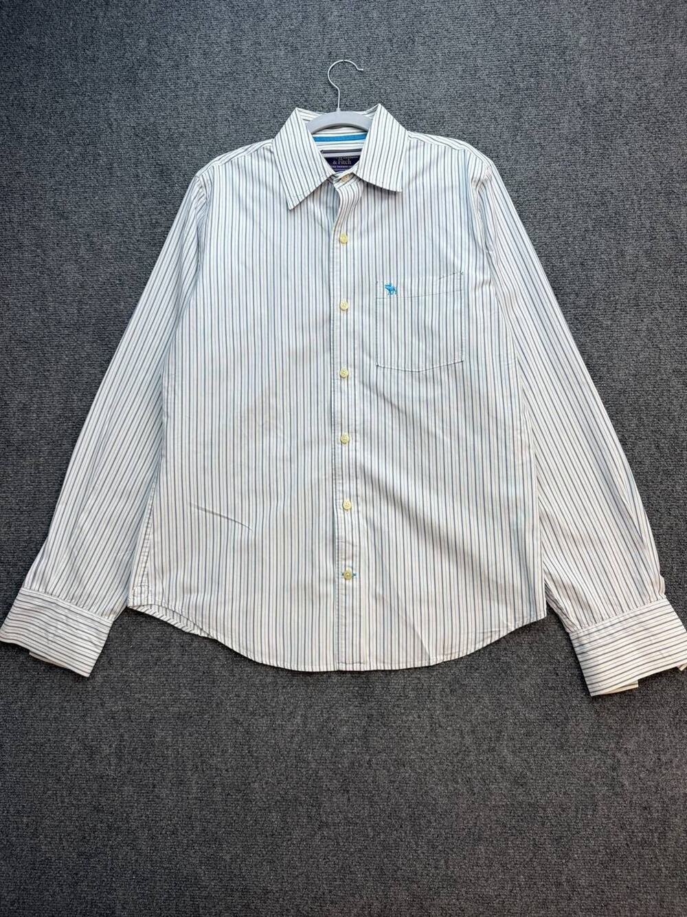 Vintage Abercrombie & Fitch Men's L Blue Striped Cotton Button-Up Shirt Y2K